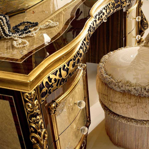 Luxury Classic Mahogany Wood Dressing <b>Table</b> 4-Drawers with <b>Mirror</b> Dark Wood Gold Inlay Vanity Set Elegant for Hotel Bedroom - Product Image 4