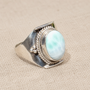Bague large en argent sterling 925 pur avec larimar naturel, faite à la main, style bohème vintage, pour femme, cadeau d'anniversaire, bijoux - Product Image 5