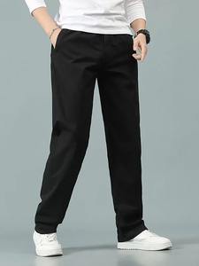 Pantalon décontracté droit 100 % coton pour homme, coupe large et ample, grande taille, pour le bureau ou le travail, fin, d'été, formel, avec braguette boutonnée - Product Image 6
