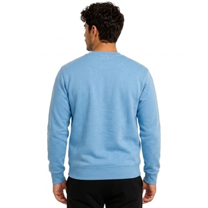 Men's <b>Light</b> Blue Crew <b>Neck</b> Pullover Sweatshirt Oversized Fit Solid Color Knitted 100% Cotton Casual Waterproof Windproof Winter - Product Image 2