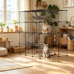 Grande Gabbia per Gatti da Esterno con Motivo Personalizzato, Cuccia per Animali in Metallo e Legno con Trasportino in Plastica per l'Allevamento di Cani, per Interni o Esterni - Product Image 4