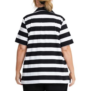 Plus Size Women's Active Bold Stripe <b>Polo</b> <b>Top</b> in Black/<b>White</b> Wholesaler Customizable OEM ODM - Product Image 3