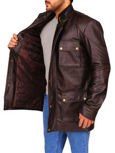 Veste Safari en Cuir de Vachette de Haute Qualité, Col Montant, Écologique, Imperméable, Réversible, Style Urbain, Marron pour Hommes - Product Image 4