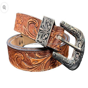 Ceinture d'outillage en cuir occidental et accessoires pour hommes, ensemble de boucles de style occidental, dernier modèle gravé à la main avec des fleurs - Product Image 4