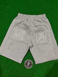 Shorts Bermuda en coton noir et gris pour homme, taille à cordon, logo brodé, couleur unie, tricoté, style décontracté - Product Image 4