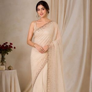 AnPremium <b>Gold</b> Plated Diamond Work Indian Style Vintage Saree with Designer Unstitched <b>Blouse</b> Wholesale Free Shipping - Product Image 3