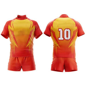Men's Red And Yellow Gradient <b>Soccer</b> Jersey Set Short Sleeve Stand Collar Moisture Wicking Polyester Uniform For Adults All - Product Image 1