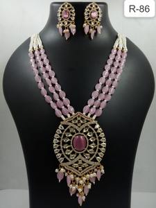 Ethnic Traditional Kundan Brass Pink Pearl Beaded Women's Bridal Jewellery Set for <b>Wedding</b> <b>Anniversary</b> Gift - Product Image 3