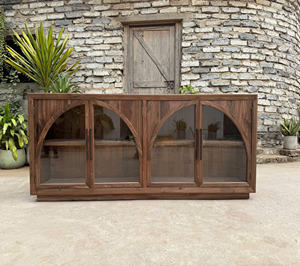 Mueble de Madera de Nogal de Lujo Vintage con Puerta de Vidrio, Almacenamiento Duradero para Sala de Estar - Product Image 3