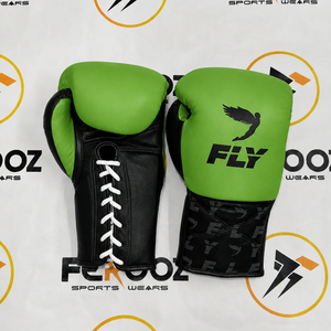 Gants de boxe Fly noirs et rouges à lacets en cuir respirant pour adultes, équipement d'entraînement de MMA, gants de boxe en cuir véritable - Product Image 3
