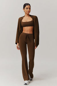 High Quality Brown Ivanna Lightweight Washed Sports Bra Square Neckline <b>Spaghetti</b> <b>Straps</b> Breathable High for Women's Gym - Product Image 3