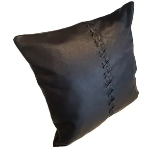 奢华定制标志黑色皮革枕头，沙发垫皮套黑色皮革家居装饰枕头手工枕套
