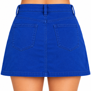 Women's High Waist A-Line Denim Mini Skirt Solid Blue Casual Summer Breathable Quick-Dry Streetwear with Button Fly <b>Belt</b> Loops - Product Image 3