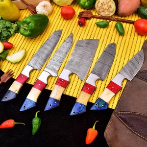 Premium Damascus Steel Chef <b>Knife</b> Set with Wood & <b>Bone</b> <b>Handle</b> Design for Home Kitchen Cooking Food Preparation Chef <b>Knife</b> Sets - Product Image 4