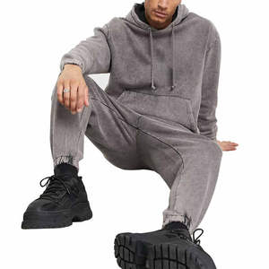 Ensemble de survêtement décontracté pour homme, effet délavé, pour la gym, le jogging, le fitness, le sport et l'entraînement, avec logo personnalisé - Product Image 3