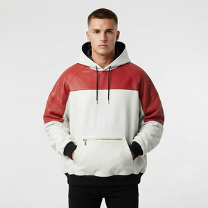 Men's Genuine Leather <b>Oversized</b> Hooded Winter Embroidered Loose Fit <b>Long</b> Sleeve <b>Hoodie</b> - Product Image 6