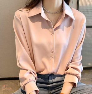 Camisa de Mujer con Botones, Color Sólido, Cuello Clásico, Manga Larga, Blusa de Oficina Clásica, Corte Regular, para Todas las Temporadas - Product Image 6