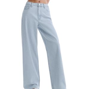 Vaqueros anchos desgastados azules personalizados para mujer, de talle alto retro, 100% algodón puro resistente, pantalones de mezclilla duraderos al por mayor - Product Image 5