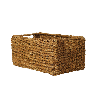 Handwoven Natural Seagrass <b>Rectangular</b> Storage <b>Basket</b> with Built-in Cutout Handles Shelf Pantry Storage Organizer <b>Basket</b> - Product Image 1