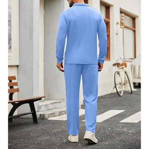 Conjunto Deportivo de Hombre Azul Claro con Cierre de Cremallera, Tejido de Punto, Color Sólido, Ropa Casual para Otoño, Tejido de Poliéster Transpirable - Product Image 2