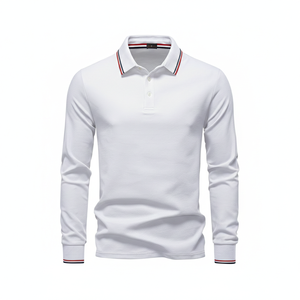 Polo de Manga Larga para Hombre con Logotipo Personalizado, Corte Ajustado Informal, Algodón Piqué Transpirable, Cuello con Ribete en Color de Contraste, Tallas Grandes - Product Image 4