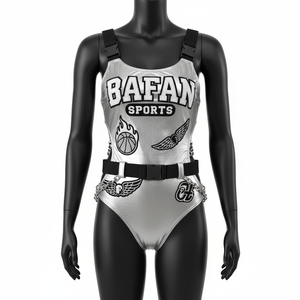 ชุดว่ายน้ำผู้หญิง ผ้าโพลีเอสเตอร์ผสมสแปนเด็กซ์ 200 GSM สีเงินเมทัลลิก ชุดกีฬาทางน้ำ รับทำโลโก้ตามสั่งสำหรับชุดว่ายน้ำผู้หญิง - Product Image 4