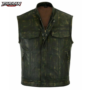Gilet de motard en cuir véritable pour homme, style décontracté chic, col en V vintage personnalisé, résistant aux abrasions, vêtement d'extérieur pour l'automne - Product Image 1
