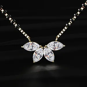 Collier pendentif demi-fleur en diamant CVD de laboratoire taille marquise, bijou romantique, cadeau Mangalsutra, design spécial pour jeune mariée, IGI - Product Image 4