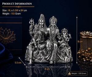 Idole de Shiva Parivar en argent oxydé plaqué 999 de Jaipur Metals |   Statue hindoue en laiton massif, design vertical |   Diwali, l'inauguration de la maison - Product Image 3