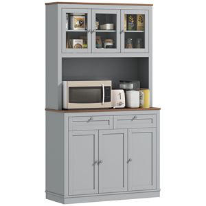 Mobile dispensa da cucina grigio da 71 pollici con supporto per microonde, credenza con 2 cassetti e ripiani regolabili - Product Image 1