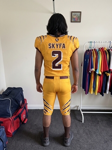 Uniformes de football américain sur mesure imprimés par transfert thermique Skyfa Sports 100% polyester, taille plus, ensemble complet, maillot, short, pantalon rembourré - Product Image 5