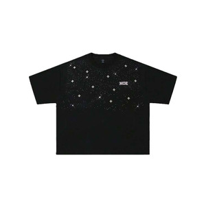 เสื้อยืดโอเวอร์ไซส์ลายโลโก้ประดับเพชรหรูหรา สีดำ ลายดาวประดับเพชร สไตล์สตรีทแวร์ ฮิปฮอป ทรงหลวม แขนสั้น เสื้อผู้ชาย - Product Image 2