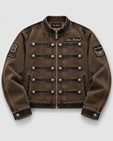 Veste de motard marron vieilli pour homme Sam Tactical, col montant, fermeture éclair, badge brodé, prix abordable, vente en gros, OEM