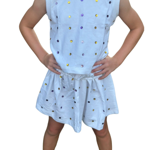 Listo para Enviar: Conjunto de Ropa de Verano para Niñas de 2 Piezas, Transpirable, de Algodón, con Parches Bordados de Lentejuelas, sin Mangas - Product Image 4