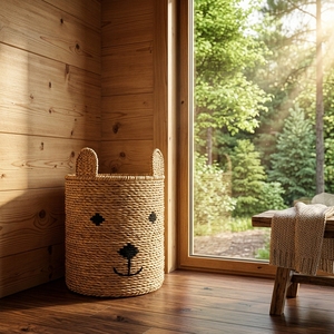Natural Fiber Storage Basket Bear Woven Bin Handmade Animal <b>Hamper</b> Balinese Artisan Novelty Organizer Kids Supply Home Decor - Product Image 4