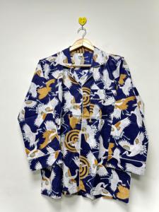 Conjunto de Pijama de Verano Ecológico con Estampado de Grullas para Mujer de Lujo |   Conjunto de Pijama de 3 Piezas de Algodón, Camisa con Botones y Pantalones Relajados a Juego - Product Image 2