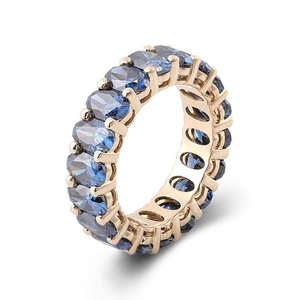 Anillo de Compromiso y Eternidad de Lujo en Oro Amarillo de 14K/18K con Zafiro Azul Corte Ovalado, Joyería Personalizada al por Mayor - Product Image 4