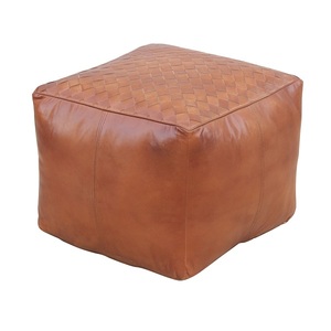 Luxury Handmade Leather <b>Pouf</b> with Cushion Style Ottoman Footstool for Living Room Soft Comfortable Seating - Product Image 1