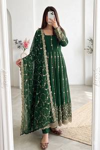 Designer Green Anarkali Gown for Women with Heavy Embroidery and Dupatta Traditional Festive Wedding <b>Party</b> Wear - Product Image 2