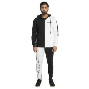 <b>Men's</b> Casual Breathable Lightweight Streetwear Solid Tracksuits Set Black White Colorblock Hoodie Jogger Pants Contrast Panel - Product Image 2
