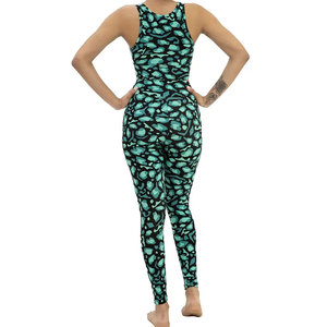 Leggings taille haute pleine longueur en polyester vert/noir, séchage rapide, sans coutures, avec poches, pour femme - Product Image 5
