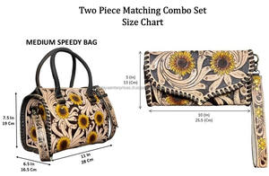 Mejor Oferta: Conjunto de Dos Piezas de Bolso y Cartera de Cuero Grabado a Mano con Diseño de Girasol, Estilo Western, Bolso Bandolera y Conjunto de Equipaje - Product Image 2