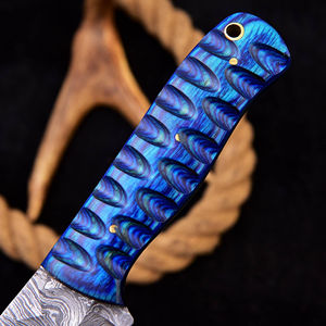 Cuchillo de Caza de Acero de Damasco de Primera Calidad, Cómodo y de Madera, con Funda de Cuero, Personalizable, OEM, Hoja Recta - Product Image 5