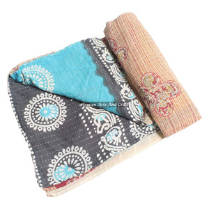 Kantha <b>Quilts</b> Handmade From Saris Indian Reversible Hand Stitched Heavy <b>Throw</b> Old Sari Blanket Patch Work Heavy 3 To 5 Layers - Product Image 6
