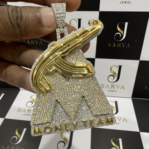 Colgante Personalizado AK47 Gun Money Team |   Plata de Ley 925 Chapada en Oro con Moissanita, Estilo Hip Hop |   Moissanita VVS SARVA JEWELS KAK47 - Product Image 3