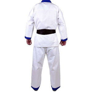 Traje de BJJ Personalizado para Niños, Uniforme de Taekwondo Brasileño Shoyoroll de Alta Calidad Hecho a Medida, Dobok Blanco con Ribete Azul y Cinturón Negro - Product Image 2