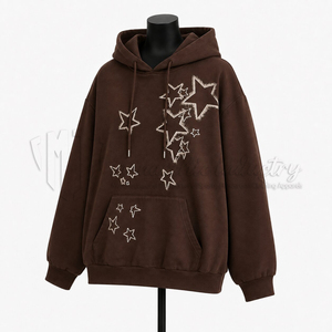 Sudadera con Capucha Oversize para Mujer con Bordado de Estrella, Estilo Casual Urbano, de Algodón Tejido Marrón, Estilo Otoñal - Product Image 3