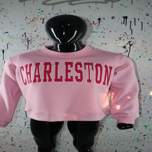CHARLESTON PINK Mock Neck Sweatshirt 100% RED Applique Embroidery wide neck Sweatshirt CLUSH SPORTS - Product Image 1
