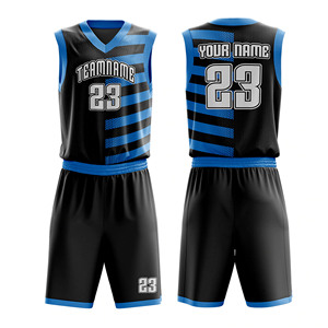 ชุดเสื้อบาสเก็ตบอลแบบซับลิเมชั่นสีดำน้ำเงิน หมายเลข 23 คอวี แขนกุด ผ้าตาข่าย สำหรับผู้ใหญ่ ยูนิเซ็กซ์ ใส่ได้ทุกฤดู - Product Image 1