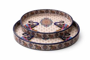 Round Patterned Serving Tray Decorative Tea Coffee Platter with Compartment for Home Dining - Product Image 4